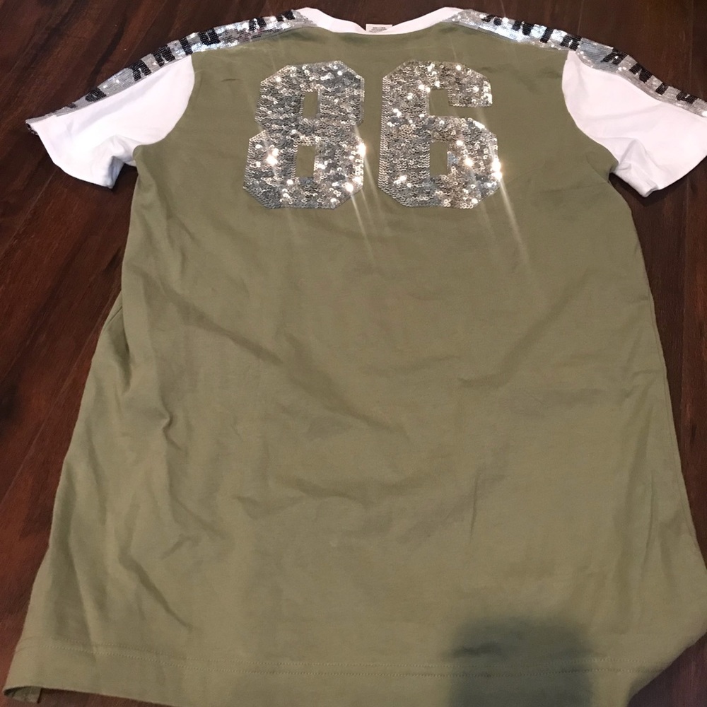 VS PINK green & white silver bling t shirt S
